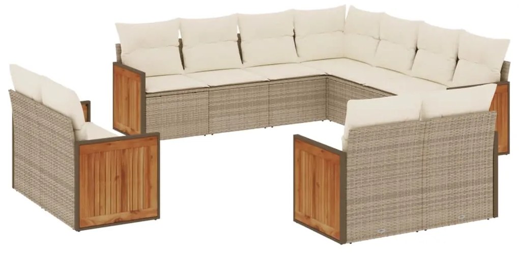 Set divani da giardino 11 pz con cuscini beige in polyrattan