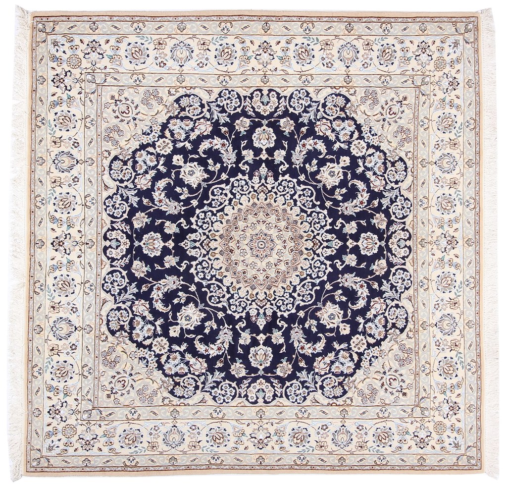 Nain Tappeto persiano 200 x 200 Blu (Iran) Annodato A Mano