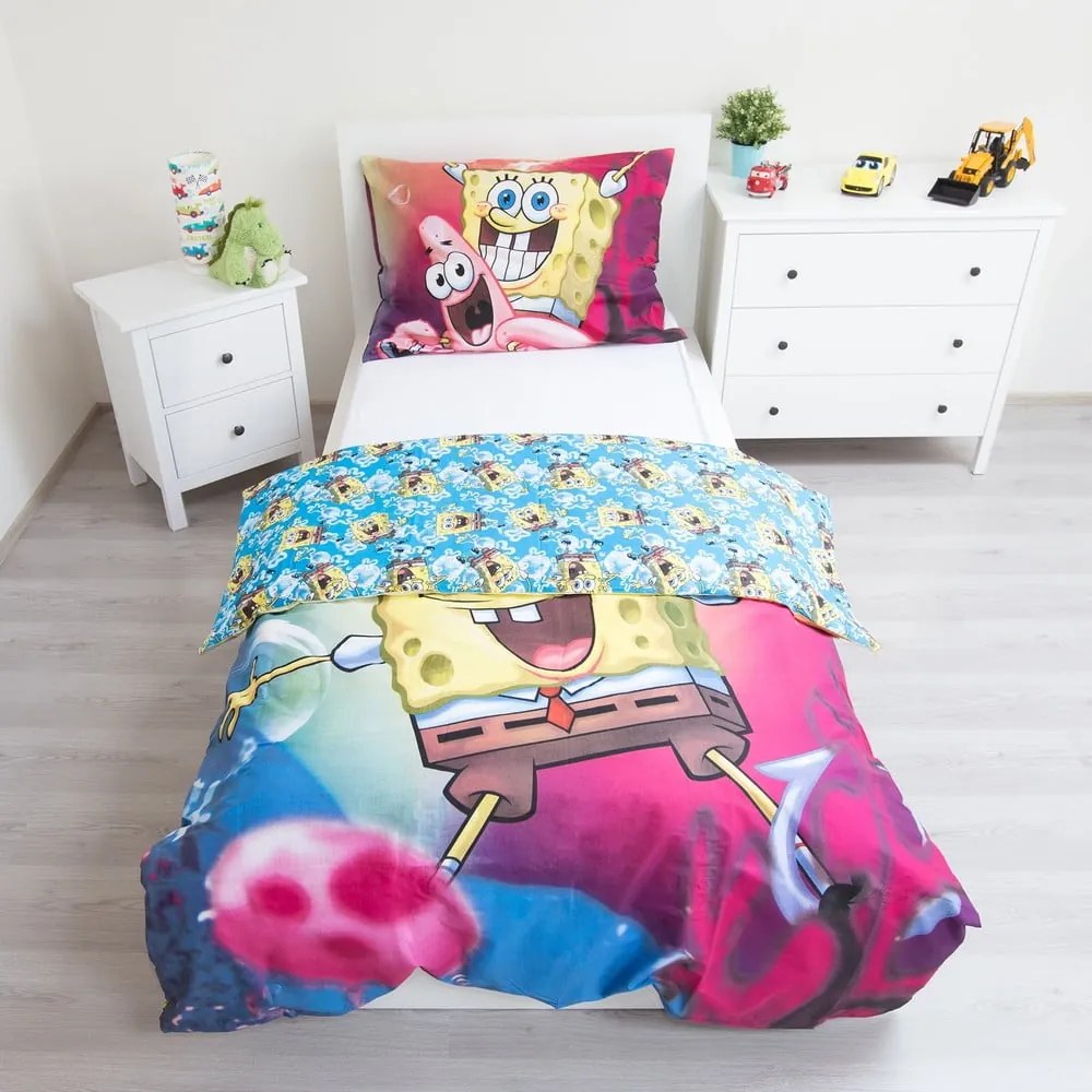 Biancheria da letto per bambini in cotone per letto singolo 140x200 cm Sponge Bob - Jerry Fabrics