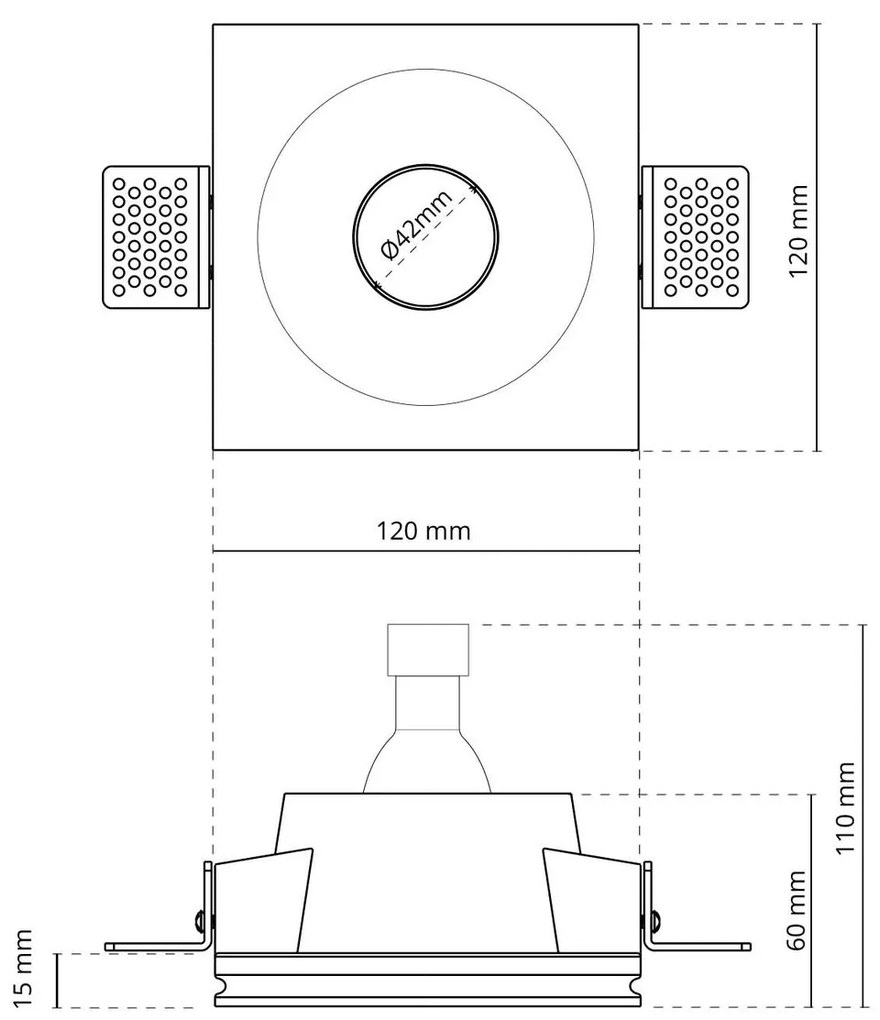 Portafaretto GU10 e MR16 Quadrato in Gesso Pitturabile Ø120x120 mm