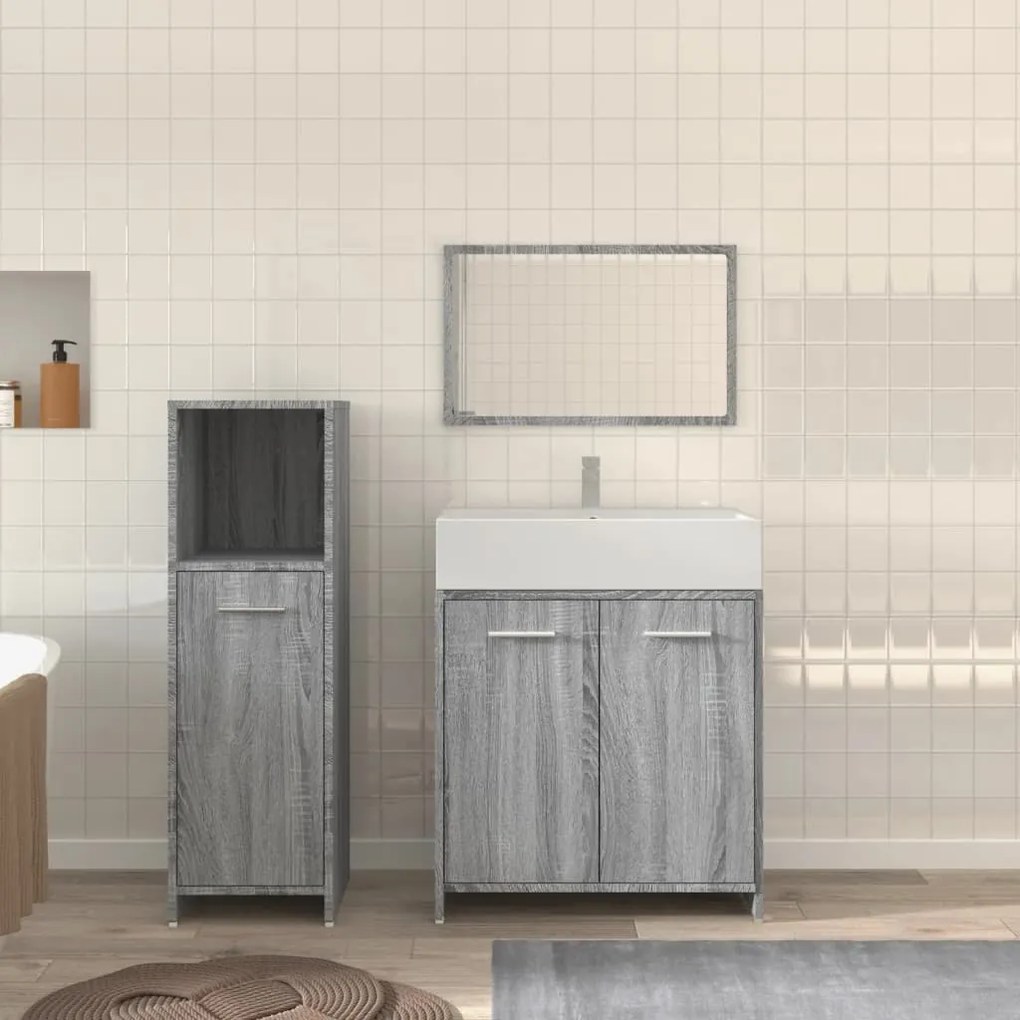 Set mobili da bagno 3 pz grigio sonoma in legno multistrato