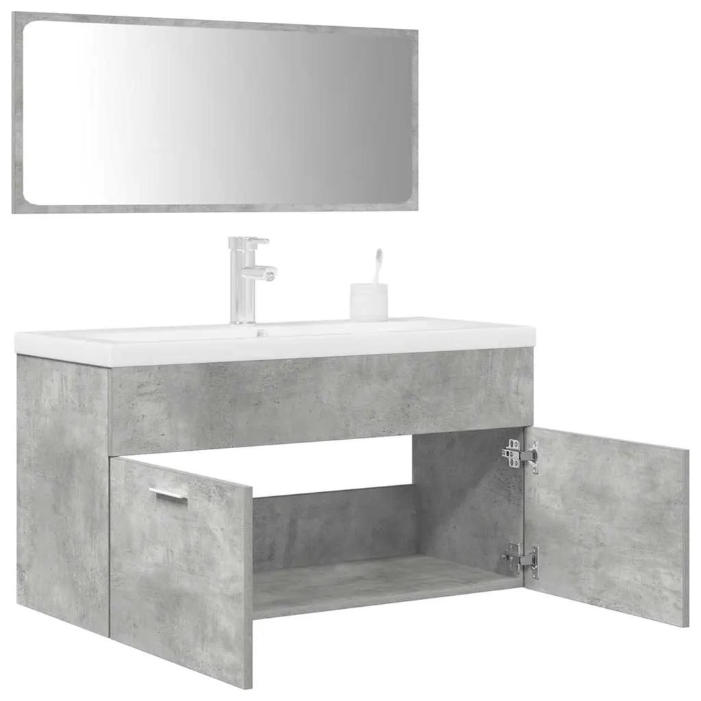 Set Mobili Da Bagno 3 Pz Grigio Cemento İn Legno Multistrato /