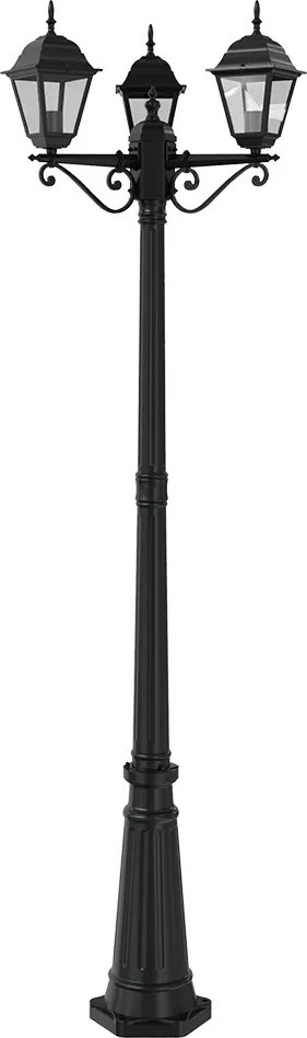 Lampione Storico con 3 Lanterne 200cm E27 IP54 Nero - Serie ALFIERI