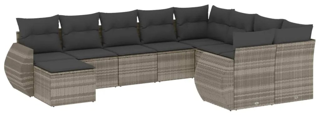 Set divano giardino 10 pz con cuscini grigio chiaro polyrattan