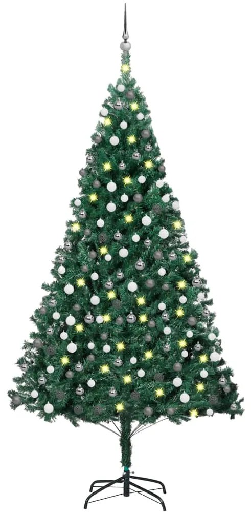 Albero di Natale Artificiale Preilluminato con Palline, Albero di Natale Preilluminato con Palline Verde 210 cm PVC