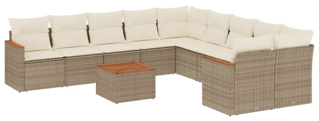 Set divani da giardino 11 pz con cuscini beige in polyrattan