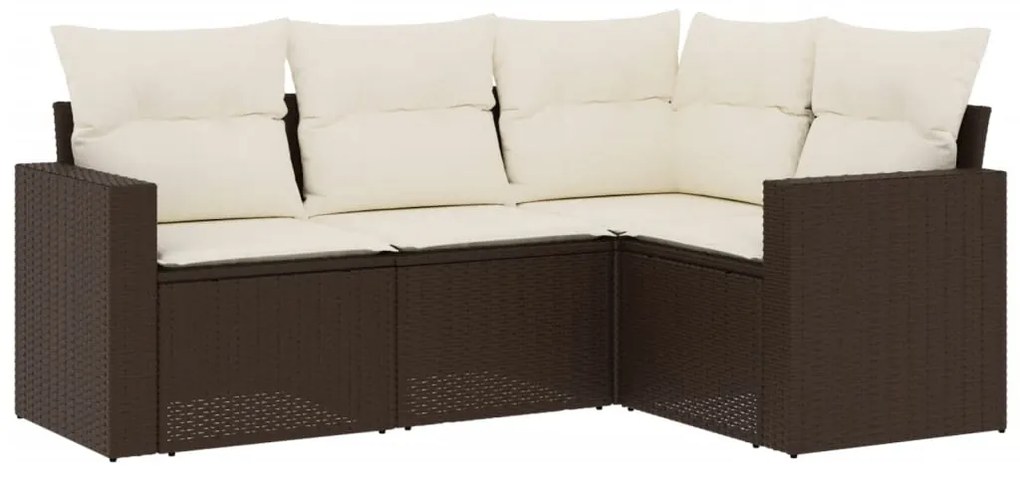 Set Divano da Giardino 4 pz con Cuscini Marrone in Polyrattan