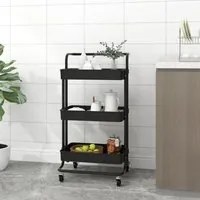 Carrello da Cucina 3 Ripiani Nero 42x25x83,5 cm Ferro e ABS cod mxl 75242