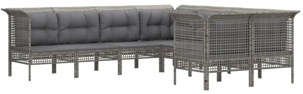 Set divani da giardino 8 pz con cuscini in polyrattan grigio