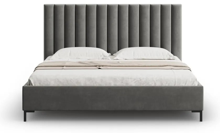 Letto matrimoniale imbottito grigio con contenitore con griglia 200x200 cm Casey - Mazzini Beds