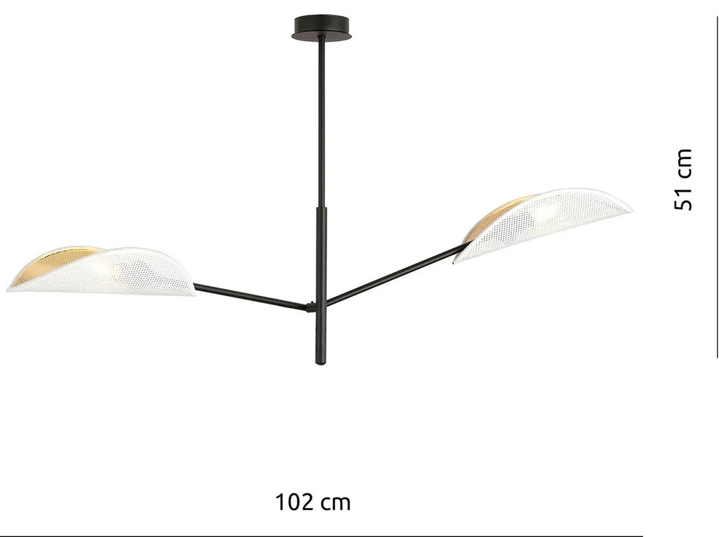 Lampadario 2 Luci Eridano In Acciao Nero E Bianco Oro Con Bracci Mobili