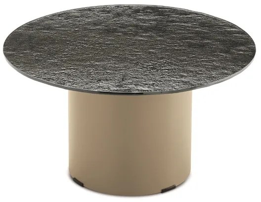 Tavolino tondo WAYLON 60 con base in metallo Beige e piano in vetro martellato Fumč