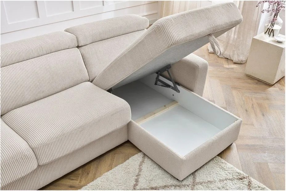 Divano angolare color crema allungabile (con composizione variabile) con rivestimento in velluto a coste Monaco – Bobochic Paris