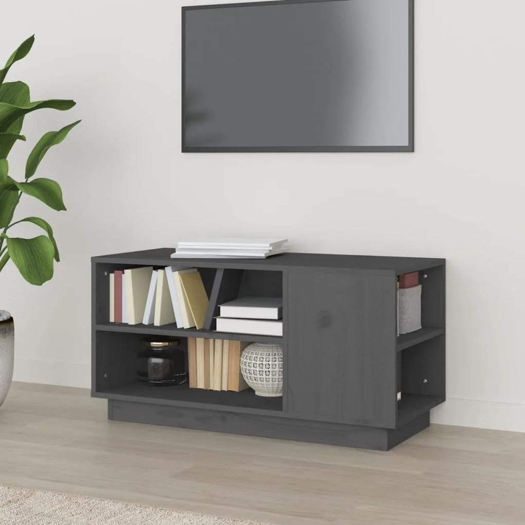 Mobile Porta Tv Grigio 80x35x40,5 Cm İn Legno Massello Di Pino /