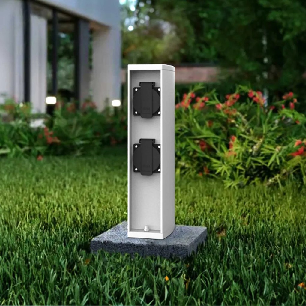 Colonnina con Prese elettriche da Giardino 30cm IP54 Alluminio - Bianca