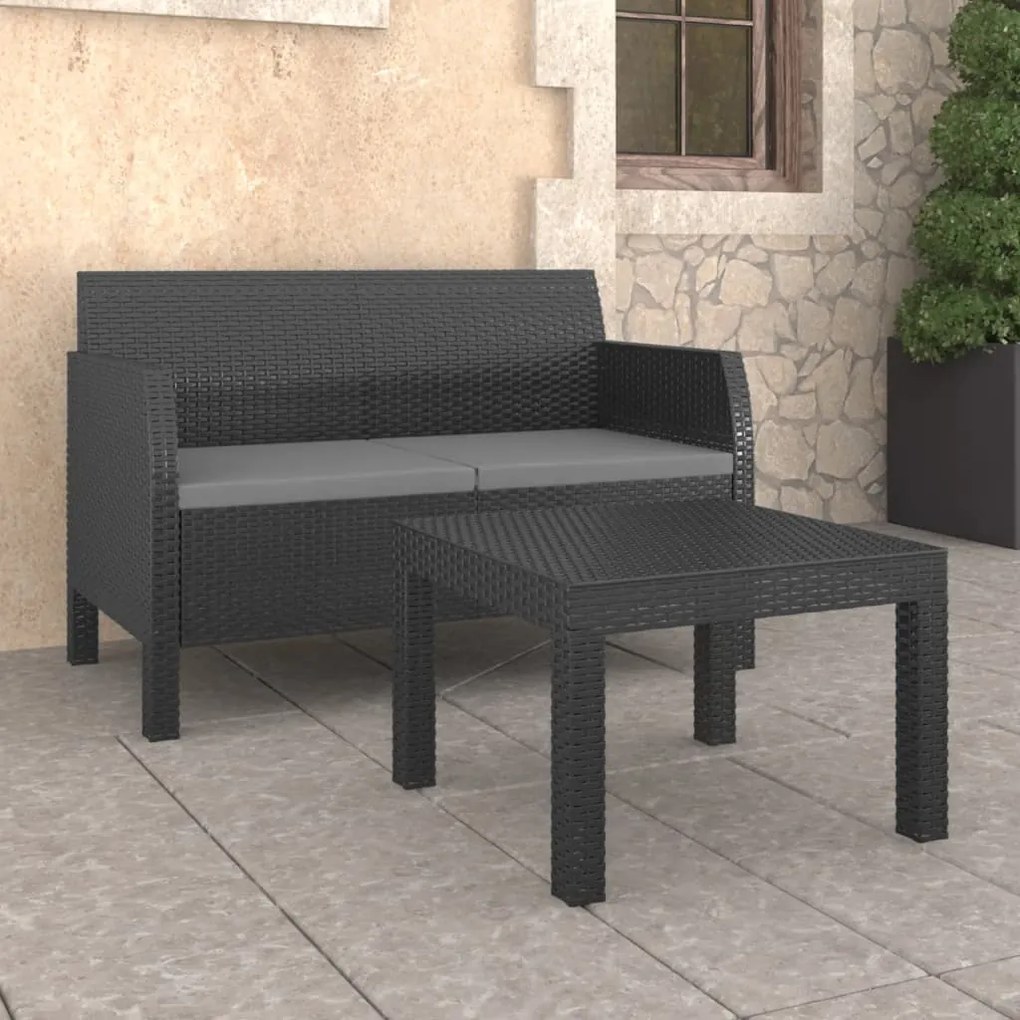 Set divani da giardino 2 pz con cuscini in rattan pp antracite