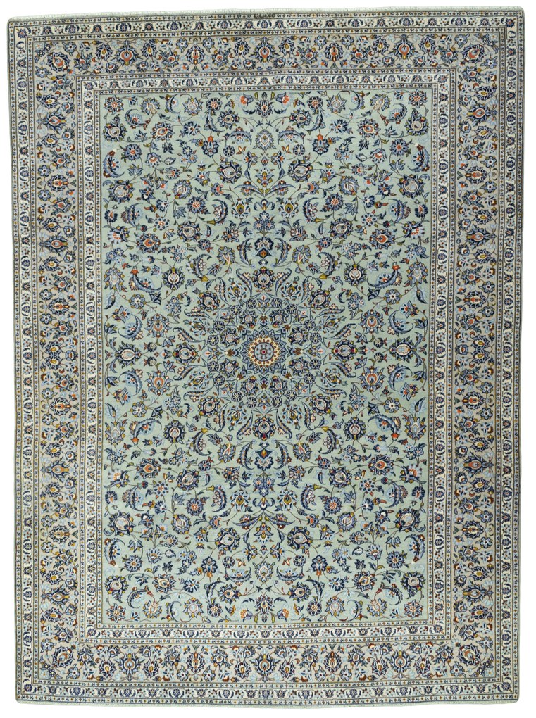 Kashan Tappeto persiano 410x300 Verde (Iran) Annodato A Mano
