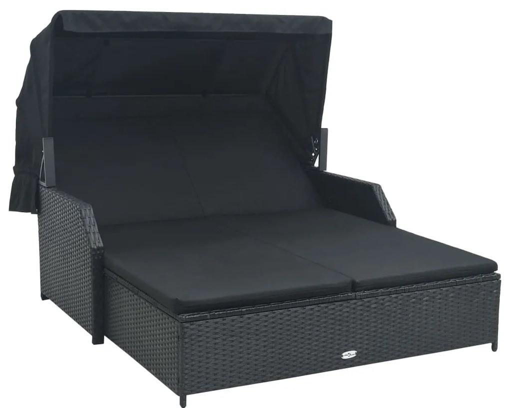 Lettino Prendisole A 2 Posti Con Tettuccio İn Polyrattan Nero /