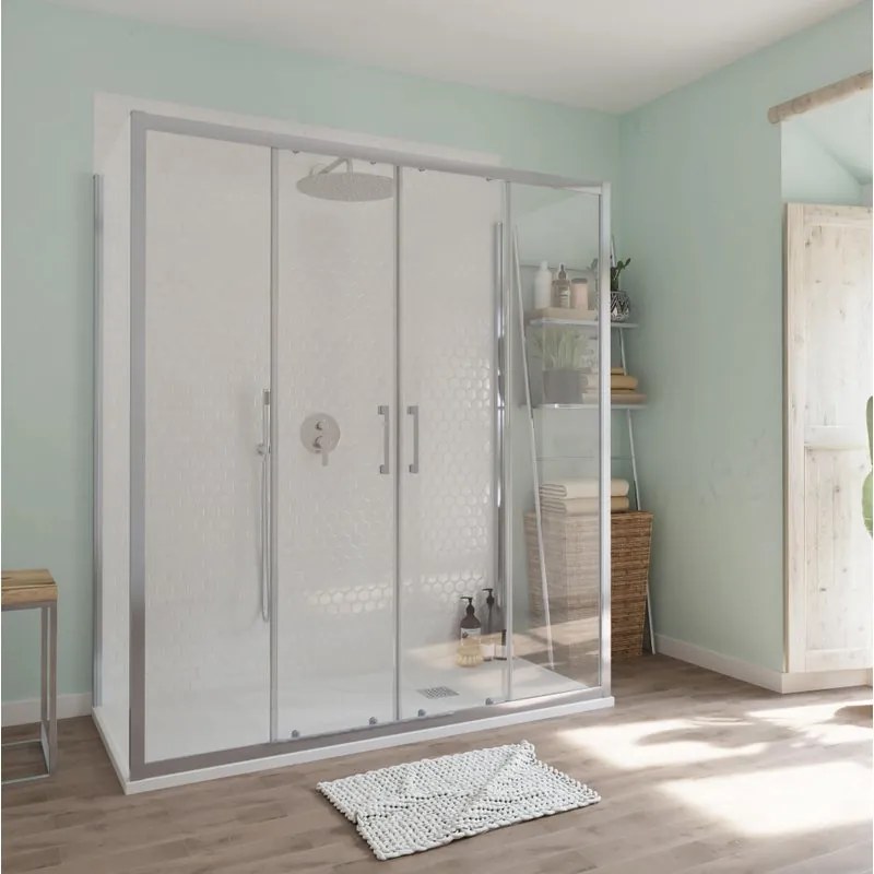 Box doccia con ingresso frontale L 160 x H 190 cm, in vetro trasparente profilo grigio cromato Bilbao