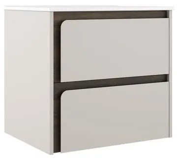 Mobile da bagno sotto lavabo VISOBATH Indico bianco e noce laccato opaco L 60 x H 55 x P 45 cm 2 cassetti, lavabo non incluso