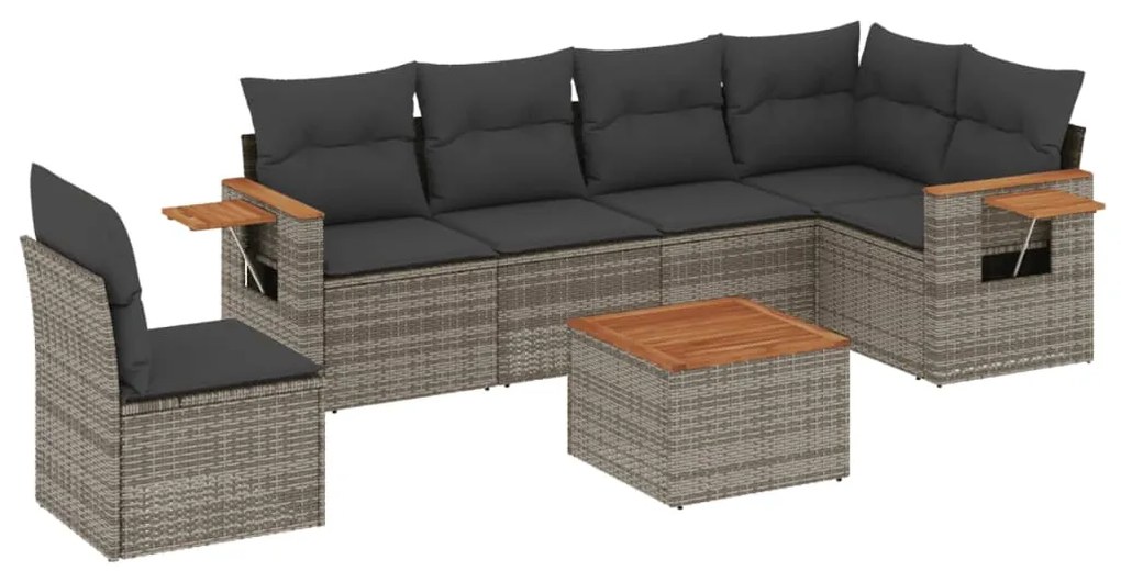 Set Divani da Giardino 7 pz con Cuscini Grigio in Polyrattan