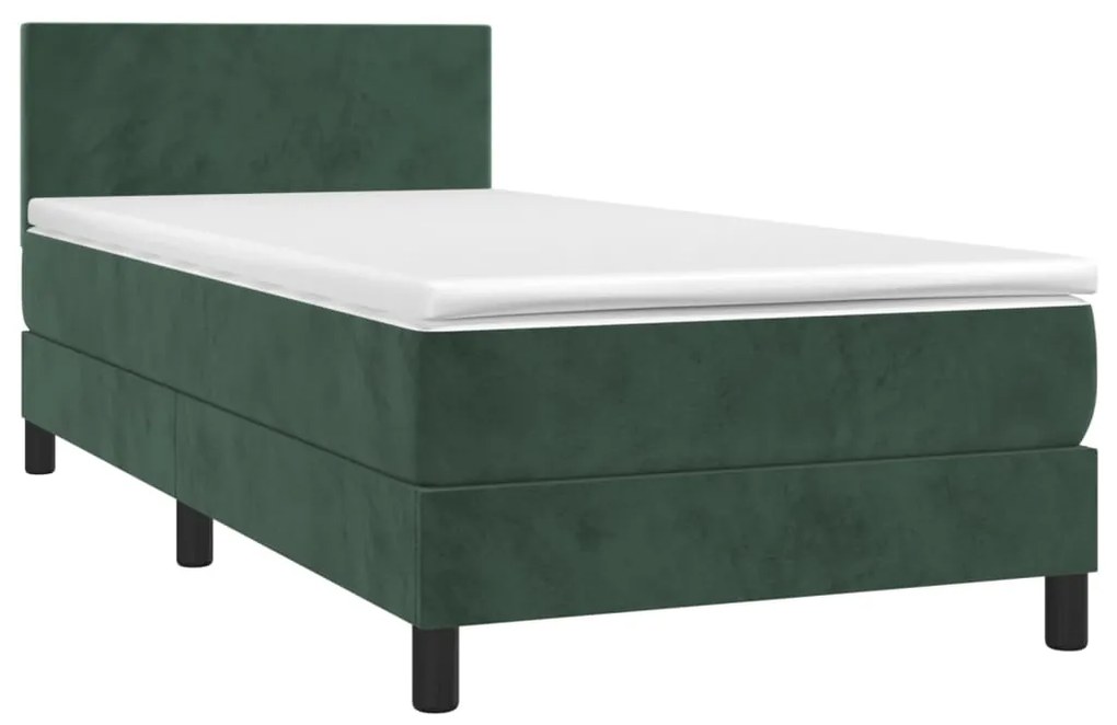 Letto a molle con materasso e led verde scuro 90x200cm velluto