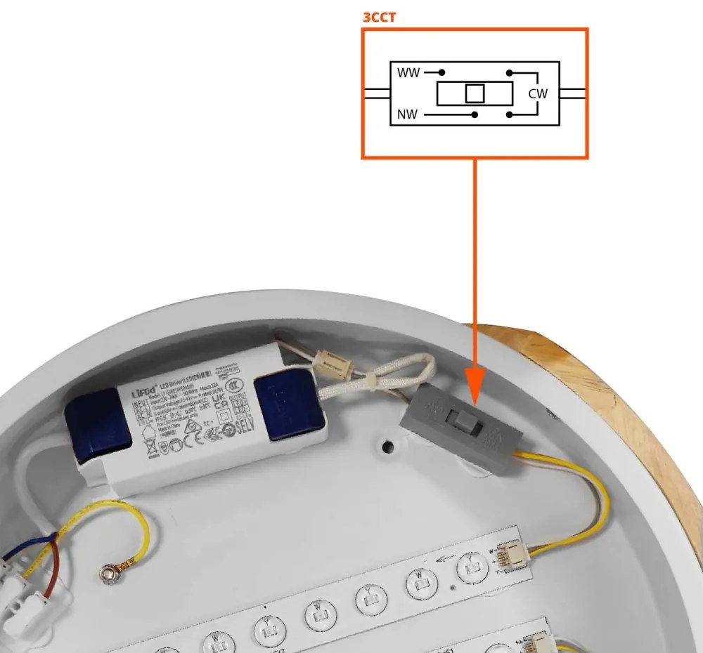 Plafoniera LED Rotonda 18W CCT, Ø300mm, Legno/Bianco Colore Bianco Variabile CCT