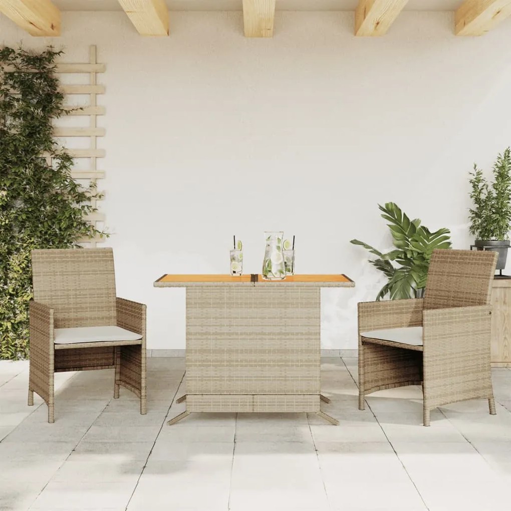 Set Da Bistrò 3 Pz Con Cuscini Beige İn Polyrattan /