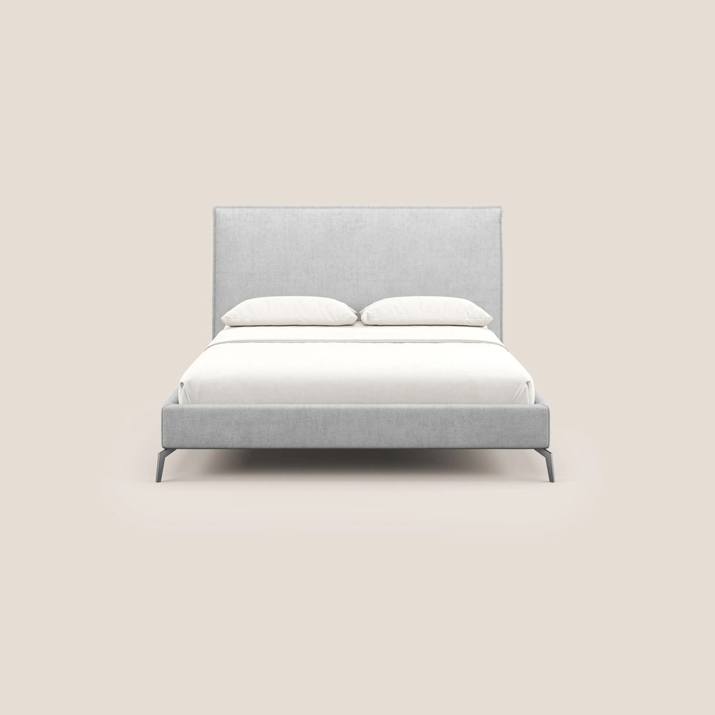 Iris letto imbottito con piedini neri sfoderabile in tessuto impermeabile T02 grigio chiaro