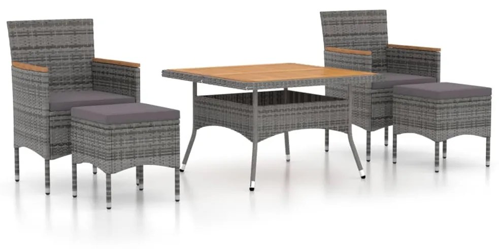 Set pranzo da giardino 5pz polyrattan e massello acacia grigio