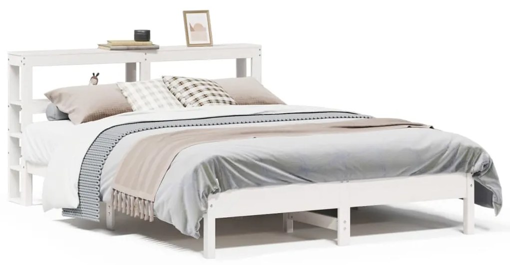 Letto Senza Materasso Bianco 140x200 Cm Legno Massello Di Pino /