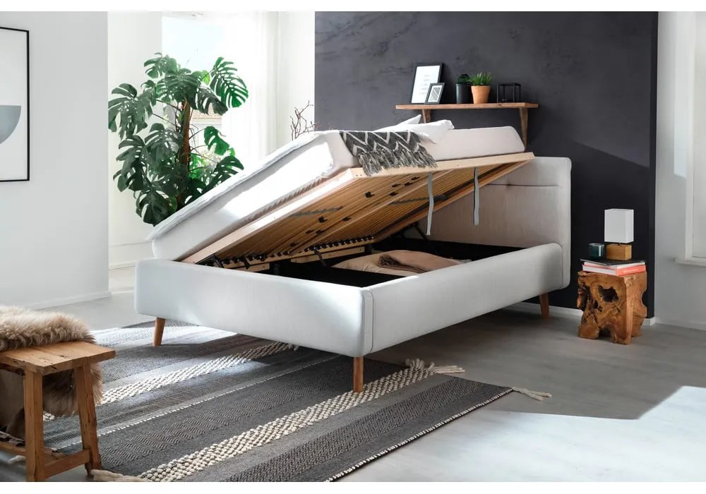 Letto matrimoniale imbottito grigio chiaro con contenitore con rete inclusa 140x200 cm Lotte – Meise Möbel