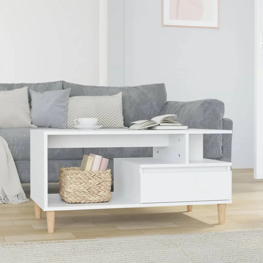Tavolino Da Salotto Bianco Lucido 90x49x45 Cm Legno Multistrato /
