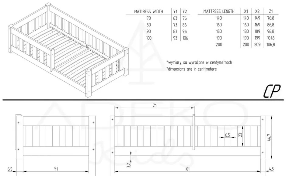 Letto per bambini in legno di pino in colore naturale 90x180 cm Mila CP - Adeko