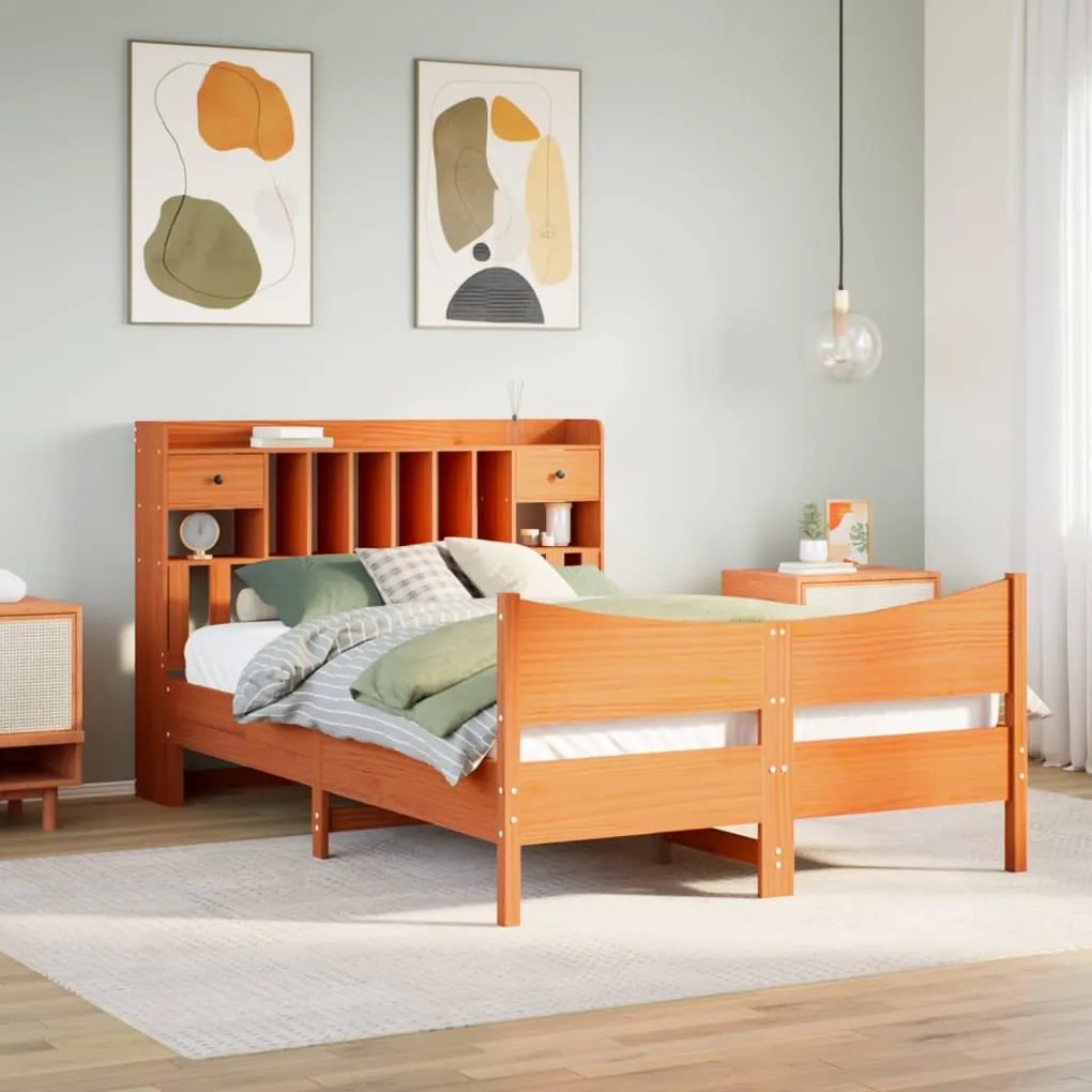 Letto Senza Materasso Marrone Cera 140x190 Cm İn Legno Di Pino /