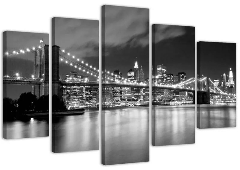 Quadri Quadro 5 pezzi Stampa su tela Ponte di New York in bianco e nero  Dimensioni 150x100