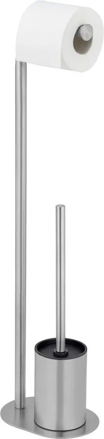 Porta carta igienica color argento opaco in acciaio inox con supporto con spazzola Levante – Wenko