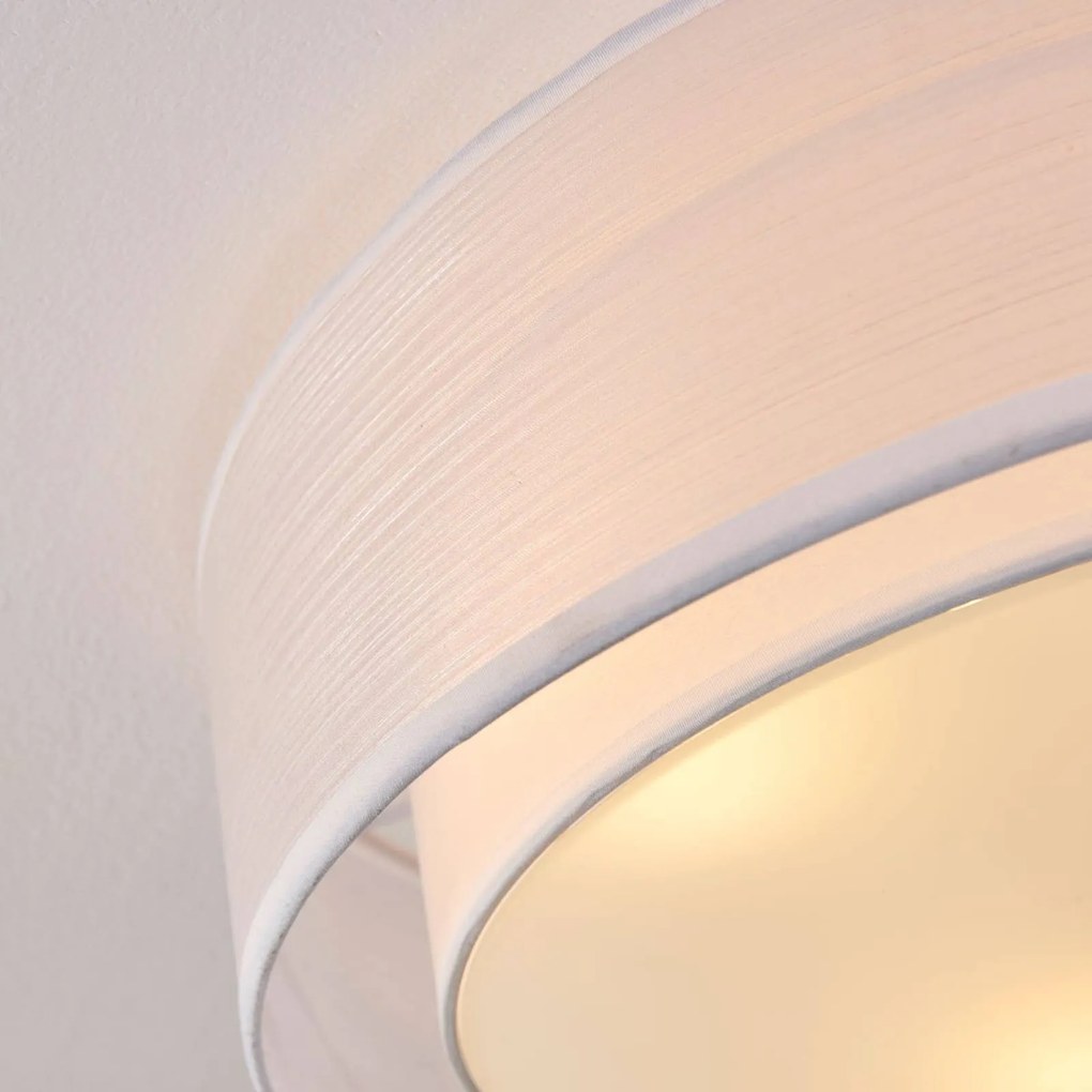 Lindby plafoniera Tobia, bianco, tessuto, Ø 50 cm, E27