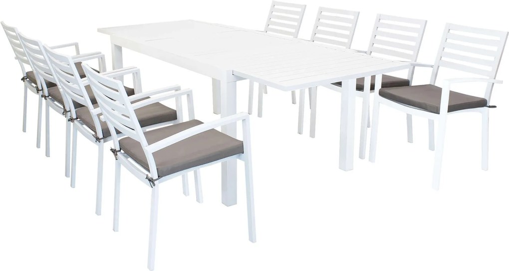 DEXTER - set tavolo in alluminio cm 160/240 x 90 x 75 h con 8 poltrone Dexter