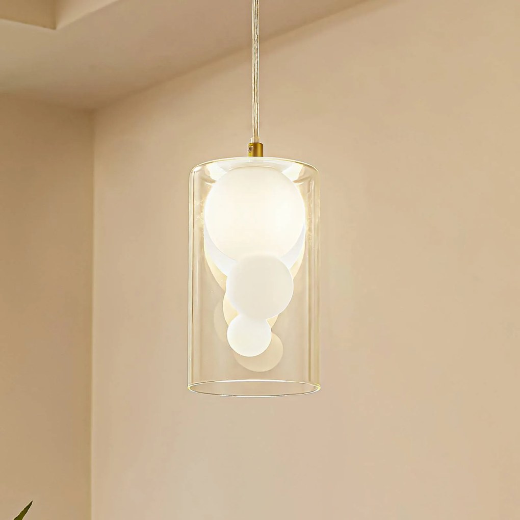 Lampada a sospensione in vetro Kupla Lindby, dimmerabile, Chiaro / Trasparente, Soggiorno / Sala da pranzo, Vetro, Moderno, Lampada a sospensione