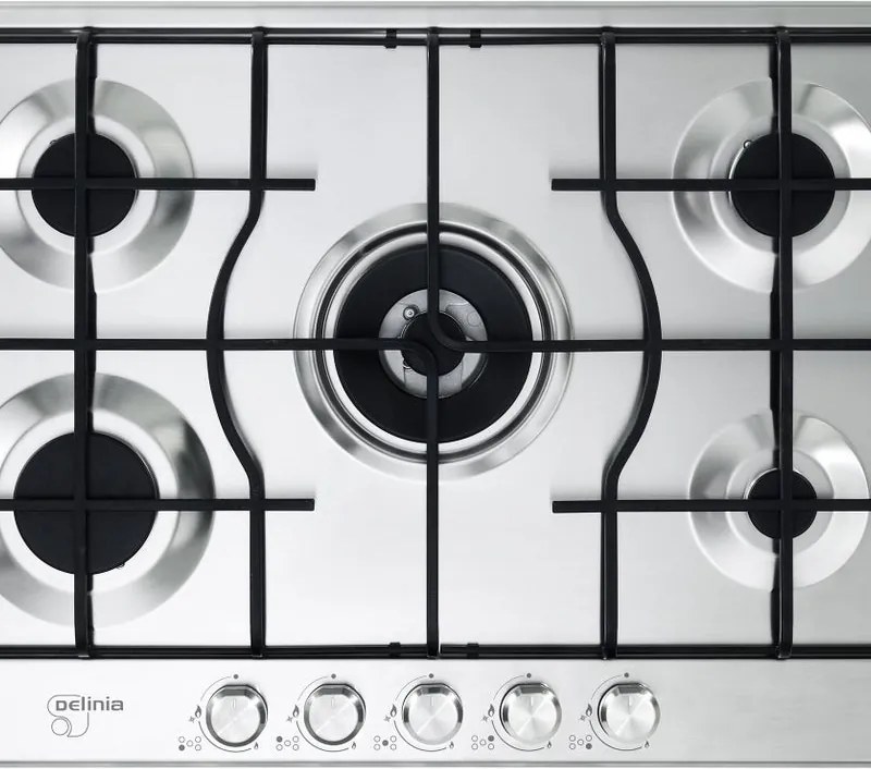 Piano cottura 5 fuochi L 75 cm LM575 LX DE'LONGHI silver griglie in acciaio smaltato