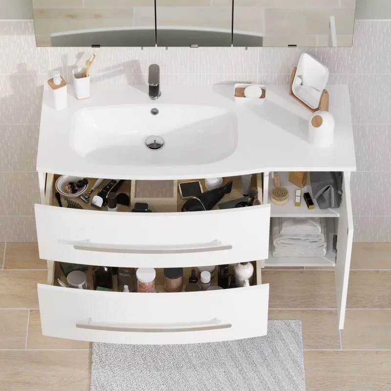 Lavabo a incasso rettangolare vasca a sinistra Perla L 110.8 x H 15.6 x P 50 cm in solid surface bianco lucido