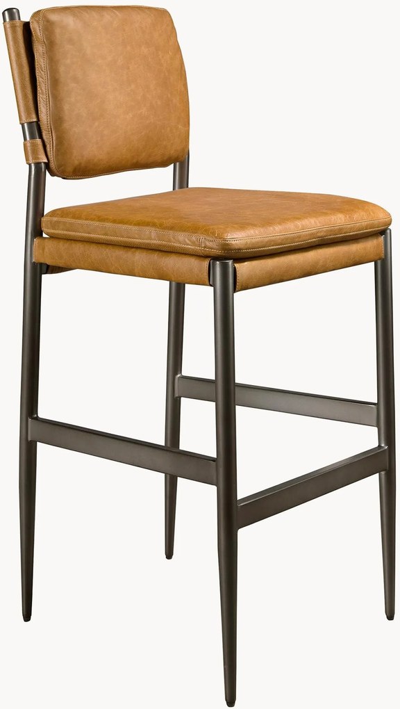 Sedia da bar in pelle con gambe in metallo Pablo
