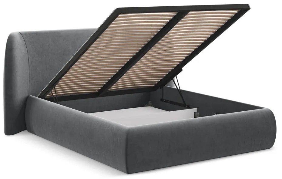 Letto matrimoniale imbottito grigio scuro con contenitore con griglia 160x200 cm Hauke - Makamii
