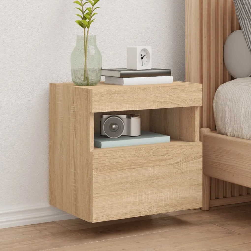Mobile Tv A Parete Con Luci Led Rovere Sonoma 40x30x40 Cm /