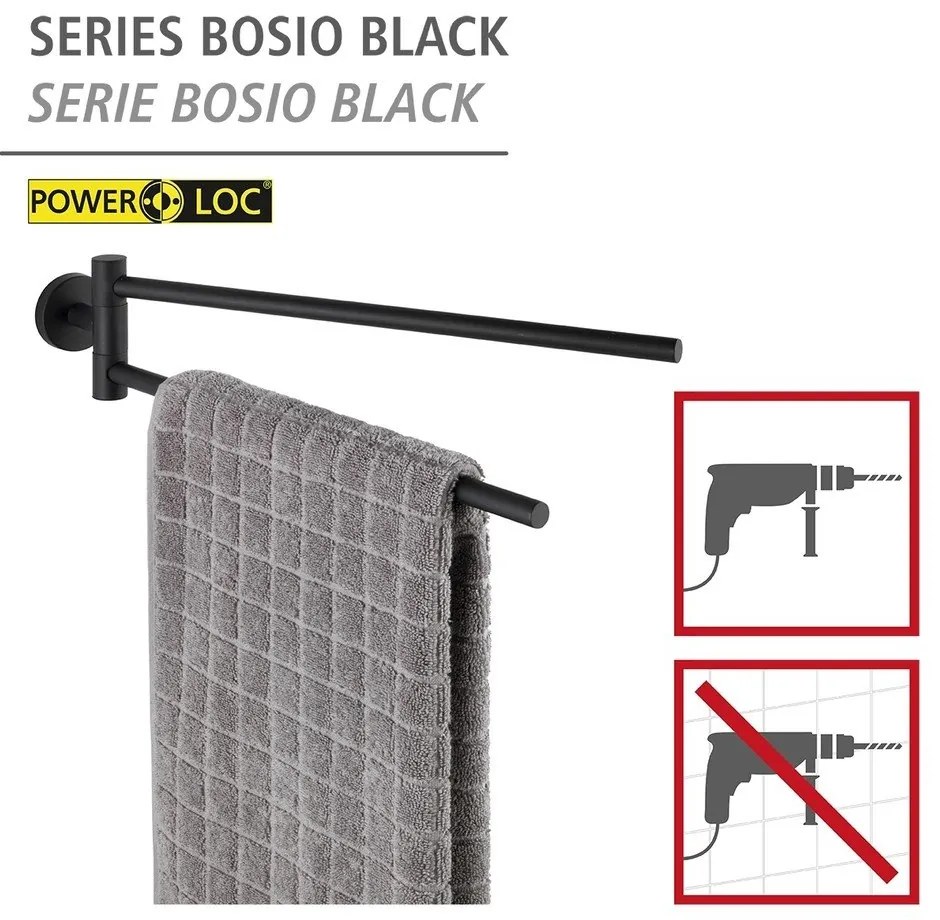 Portasciugamani autoportante in acciaio inox nero opaco Bosio - Wenko