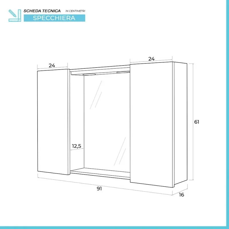 Specchio contenitore LED 91x61 cm bianco lucido con ante laterali Way