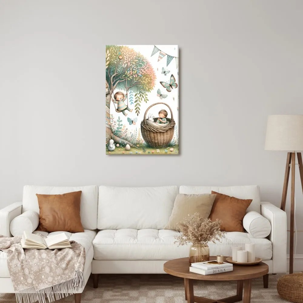 Quadro su tela – Giornata dei bambini tra alberi e farfalle