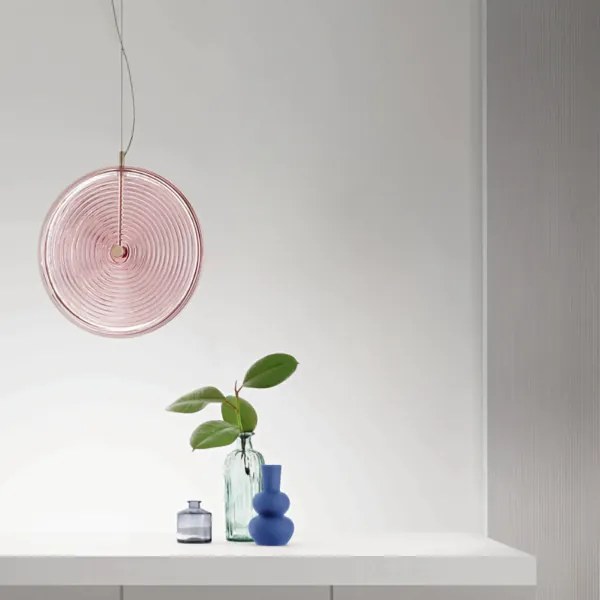 Lampada a sospensione LED JOKEY in metallo e vetro decorato ROSA 45 cm