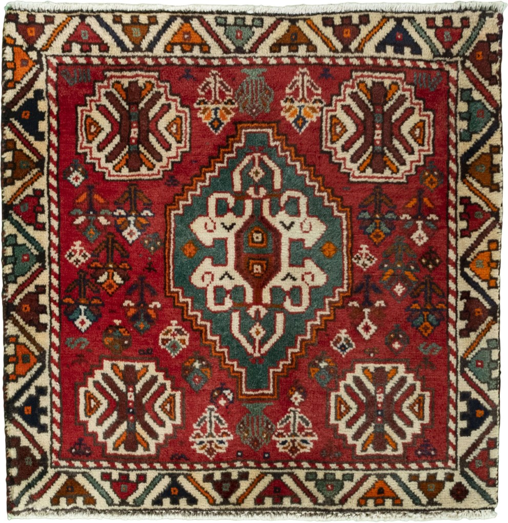 Shiraz Tappeto 70x70 Rosso (Iran) Annodato A Mano